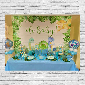 Mocsicka Oh Baby Birthday Back Drop Jurassic Dinosaur Baby Shower Backdrops-Mocsicka Party