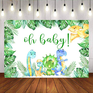 Mocsicka Oh Baby Shower Backdrop Little Dinosaur Plam Leaves Photo Background-Mocsicka Party