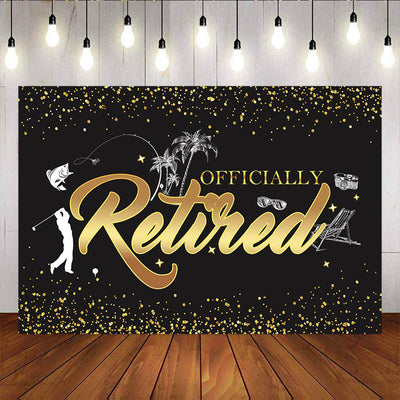 Mocsicka Officially Retired Party Decor Golden Dots Fishing Traveling Retirement Backdrop-Mocsicka Party