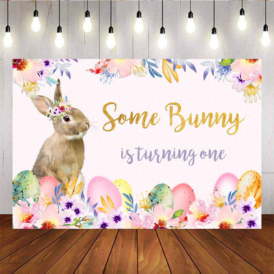 Mocsicka Easter Theme First Birthday Party Supplies Eggs and Bunny Flowers Backdrop-Mocsicka Party