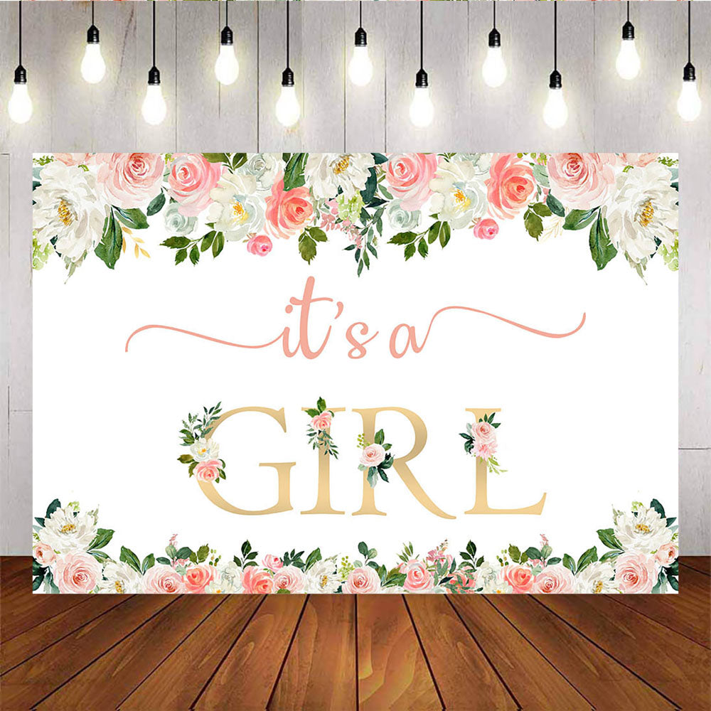 Mocsicka It's A Girl Spring Floral Baby Shower Backdrop Custom Newborn Background-Mocsicka Party