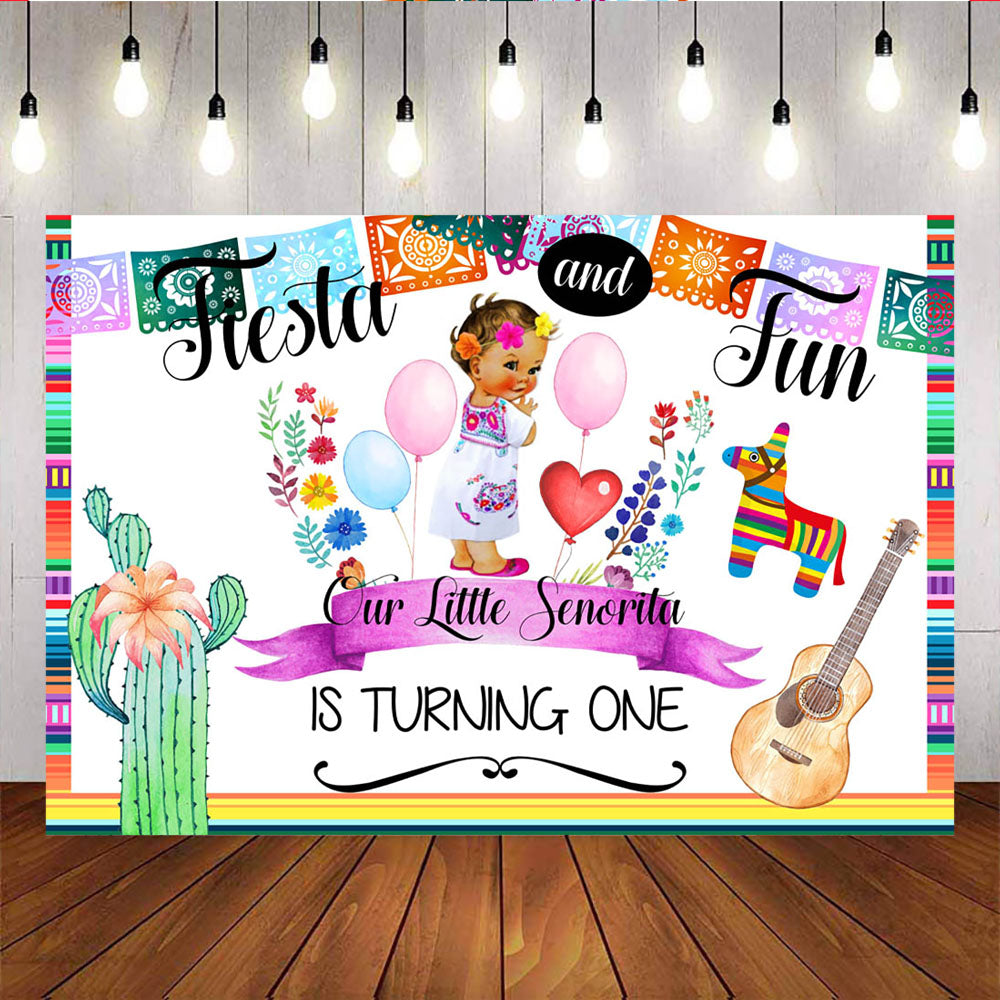 Mocsicka Fiesta Fun Party Backdrop Cactus and Guitar First Birthday Background-Mocsicka Party
