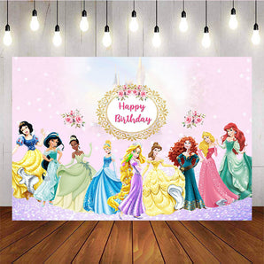 Mocsicka Princess Backdrop Castle Flowers Happy Birthday Party Props-Mocsicka Party