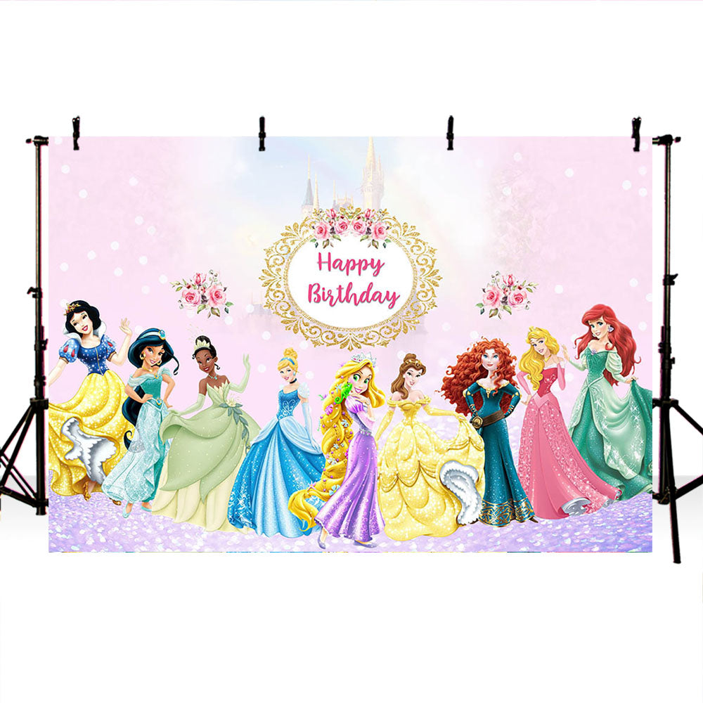 Mocsicka Princess Backdrop Castle Flowers Happy Birthday Party Props