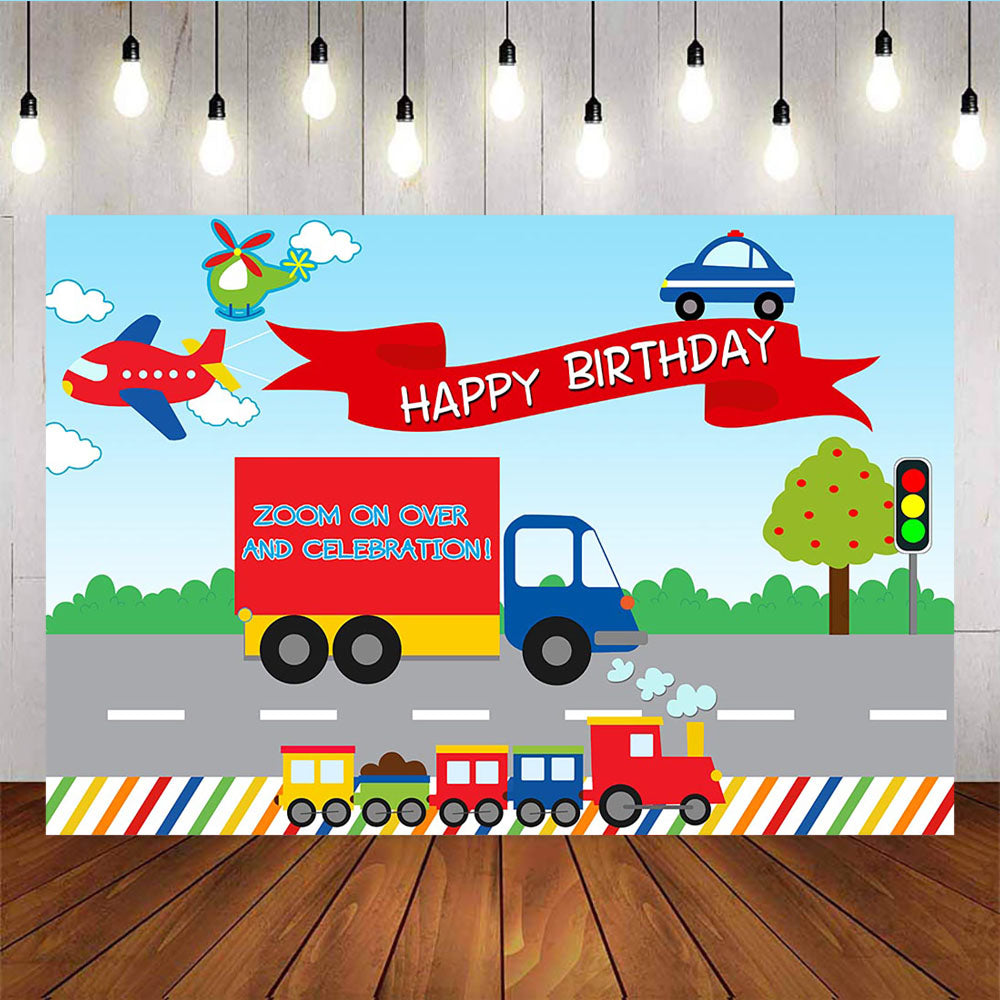 Mocsicka Traffic Theme Train Plane Happy Kids Birthday Party Decoration Props-Mocsicka Party