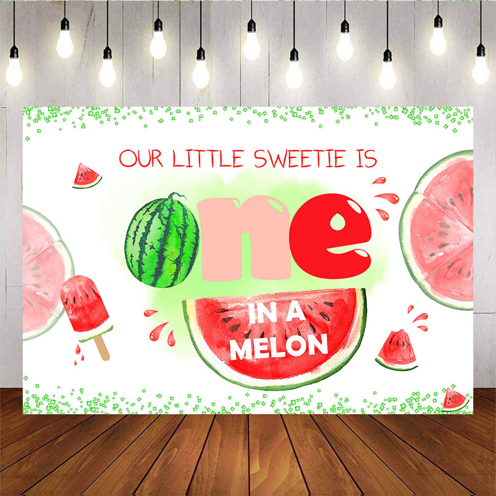 Mocsicka Our Little Sweetie is One Summer Watermelon First Birthday Party Backdrop-Mocsicka Party