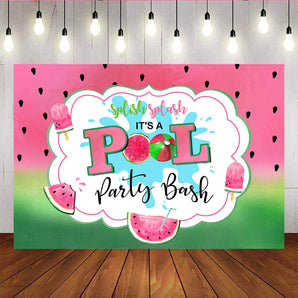 Mocsicka It's A Pool Party Backdrop Summer Watermelon Birthday Background-Mocsicka Party