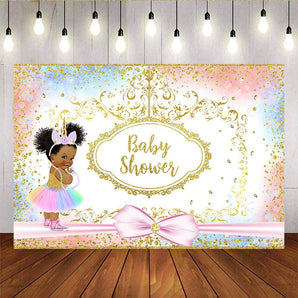 Mocsicka Unicorn Princess Baby Shower Backdrop Pink Bow and Golden Dots Background-Mocsicka Party