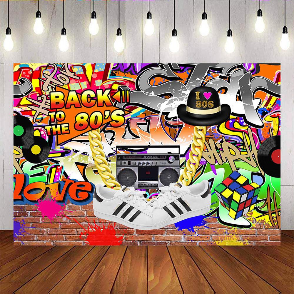 Mocsicka Back to the 80s Party Backdrops Big Gold Chain Graffiti Wall Photo Background-Mocsicka Party
