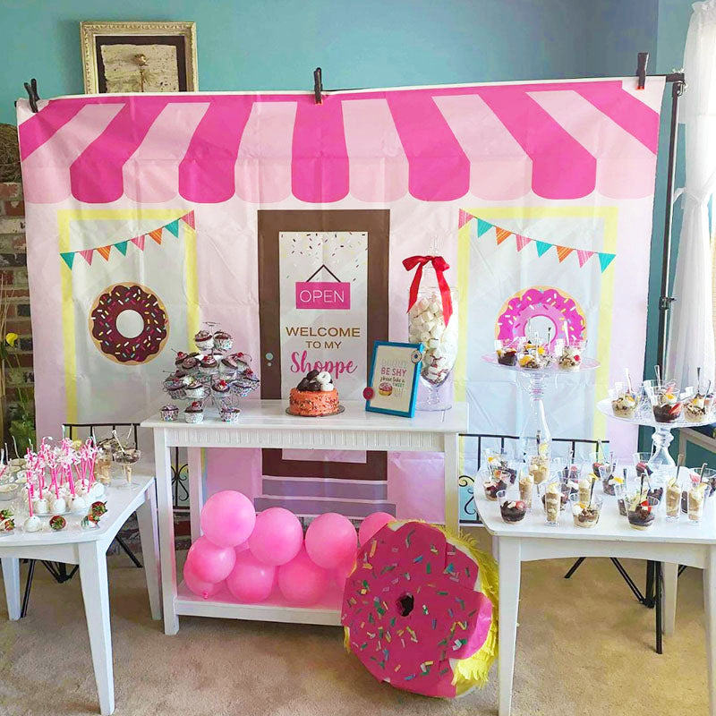 Mocsicka Donut shoppe Baby Shower Backdrop Pink Snacks Store Newborn Party Decor-Mocsicka Party