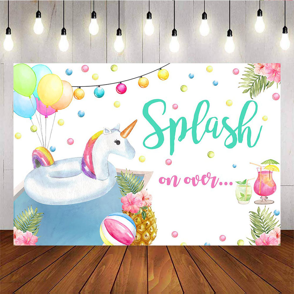 Mocsicka Unicorn Swimming Ring Pineapple and Balloons Baby Shower Backdrops-Mocsicka Party