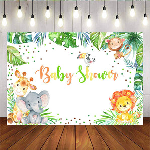 Mocsicka Wild Animals and Plam Leaves Baby Shower Backdrop Custom Newborn Background-Mocsicka Party