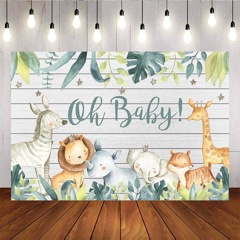 Mocsicka Oh Baby Wild Animals Plam Leaves Baby Shower Background-Mocsicka Party