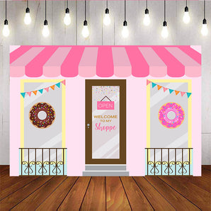 Mocsicka Donut shoppe Baby Shower Backdrop Pink Snacks Store Newborn Party Decor
