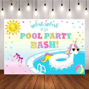 Mocsicka Pool Party Bash Background Unicorn Swimming Ring Birthday Party Decor-Mocsicka Party