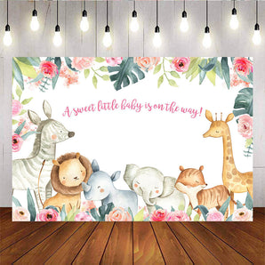 Mocsicka Wild Animals Plam Leaves and Flowers Baby Shower Photo Background-Mocsicka Party