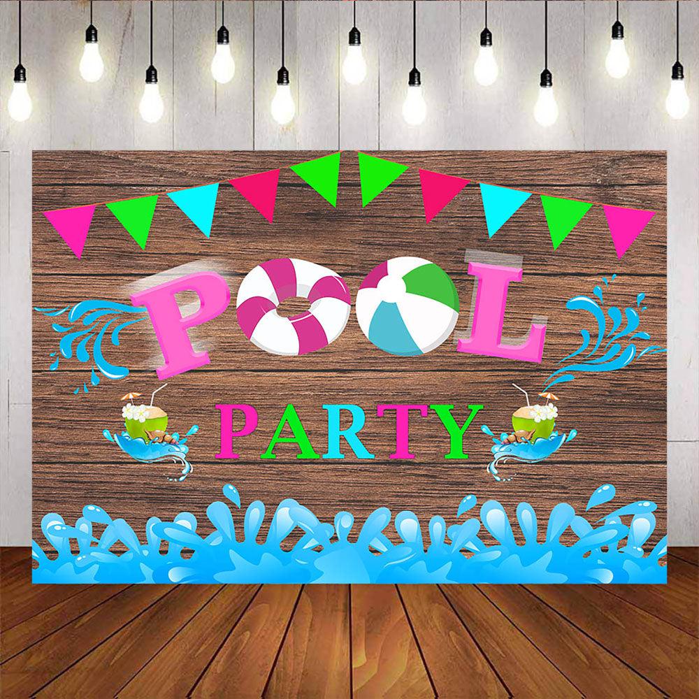 Mocsicka Pool Party Backdrop Swimming Ring Wooden Floor Birthday Background-Mocsicka Party