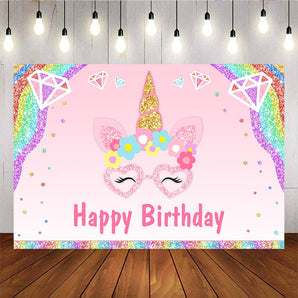 Mocsicka Unicorn Diamonds and Rainbow Happy Birthday Party Background-Mocsicka Party