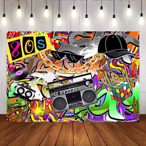 Mocsicka 80s Theme Party Prop Big golden chain and Retro radio Photo Background-Mocsicka Party