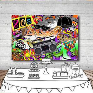 Mocsicka 80s Theme Party Prop Big golden chain and Retro radio Photo Background