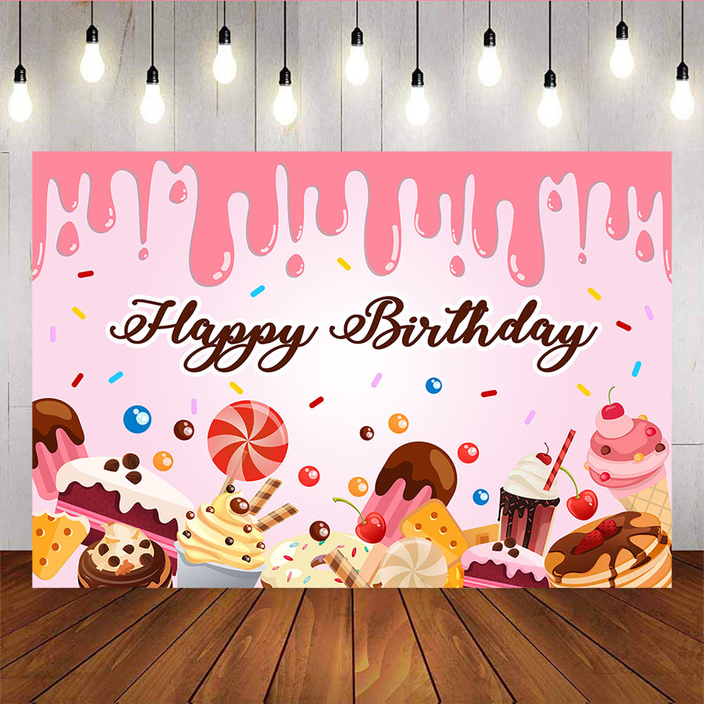 Mocsicka Dessert Happy Birthday Backdrop Smash Cakes Ice Cream Background-Mocsicka Party