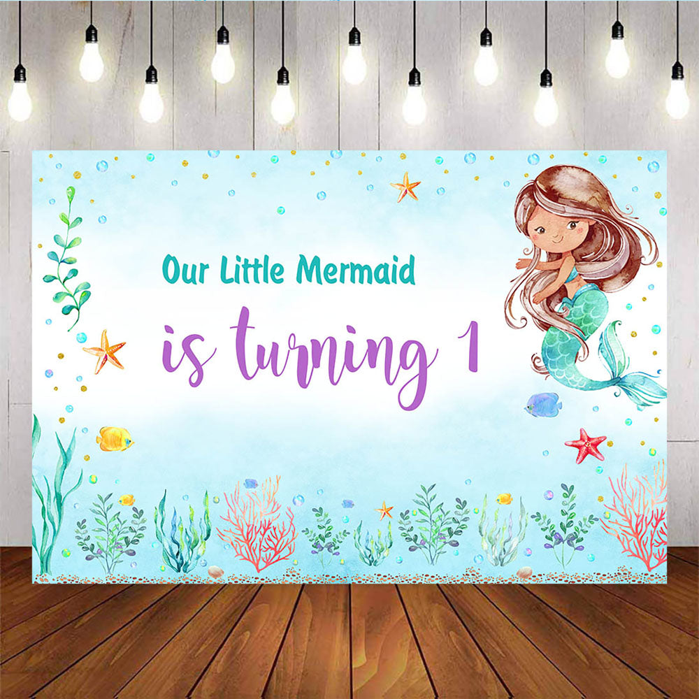 Mocsicka Little Mermaid 1st Birthday Party Backdrops Undersea Aquatic Background-Mocsicka Party