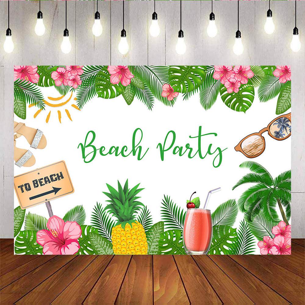 Mocsicka Beach Party Backdrop Plam Leaves Summer Glasses Pineapple Birthday Background-Mocsicka Party