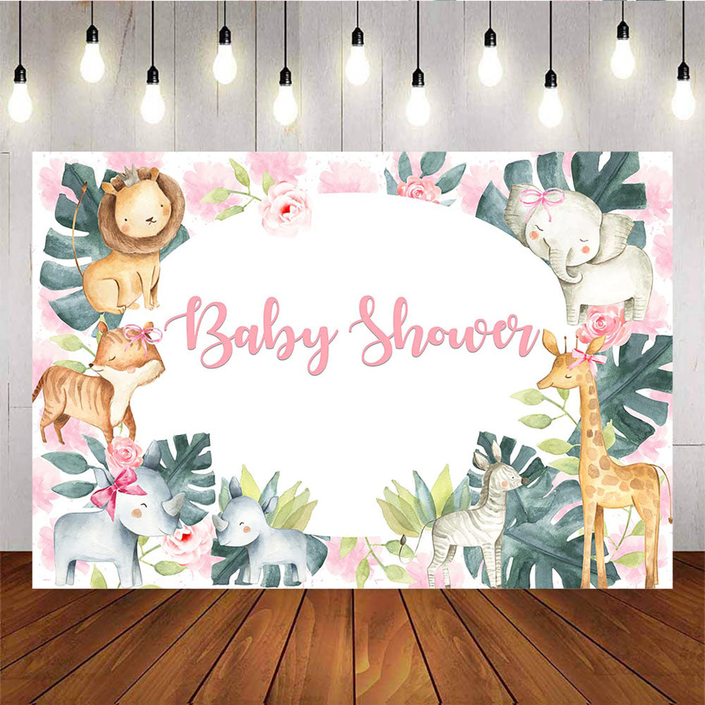 Mocsicka Wild Animals Plam Leaves Custom Baby Shower Party Backdrops-Mocsicka Party