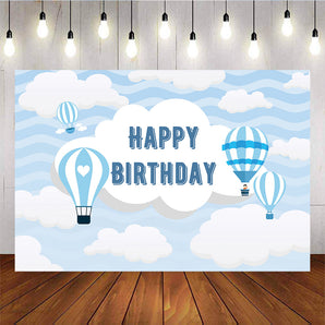 Mocsicka Adventure Hot Air Balloon Backdrop Blue Sky White Clouds Baby Shower Background-Mocsicka Party