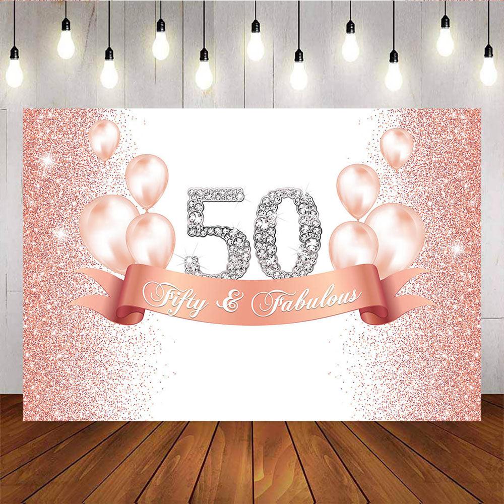 Mocsicka Fabulous Fifty Birthday Party Decor Champagne Gold Balloons Glowing Dots Backdrop-Mocsicka Party