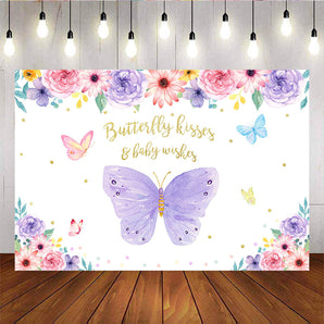 Mocsicka Butterfly Kisses and Baby Wishes Beautiful Flowers Baby Shower Backdrop-Mocsicka Party