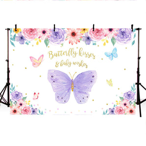 Mocsicka Butterfly Kisses and Baby Wishes Beautiful Flowers Baby Shower Backdrop