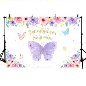 Mocsicka Butterfly Kisses and Baby Wishes Beautiful Flowers Baby Shower Backdrop