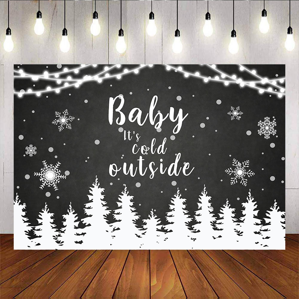 Mocsicka It's Cold Outside Baby Shower Winter Forests Snowflakes Glitter Lights Photo Backdrop-Mocsicka Party