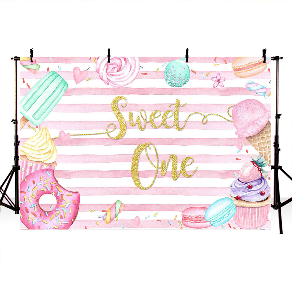 Mocsicka Sweet One Back Drop Donut Ice Cream and Dessert First Birthday Party Decor