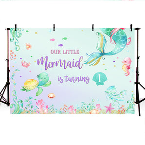 Mocsicka Little Mermaid Turning One Birthday Backdrop Undersea Landscape Background
