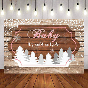 Mocsicka It's Cold Outside Winter Snowflakes and Wooden Floor Baby Shower Backdrop-Mocsicka Party