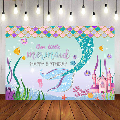 Mocsicka Little Mermaid Happy Birthday Background Undersea Landscape Photo Banners-Mocsicka Party