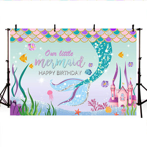 Mocsicka Little Mermaid Happy Birthday Background Undersea Landscape Photo Banners