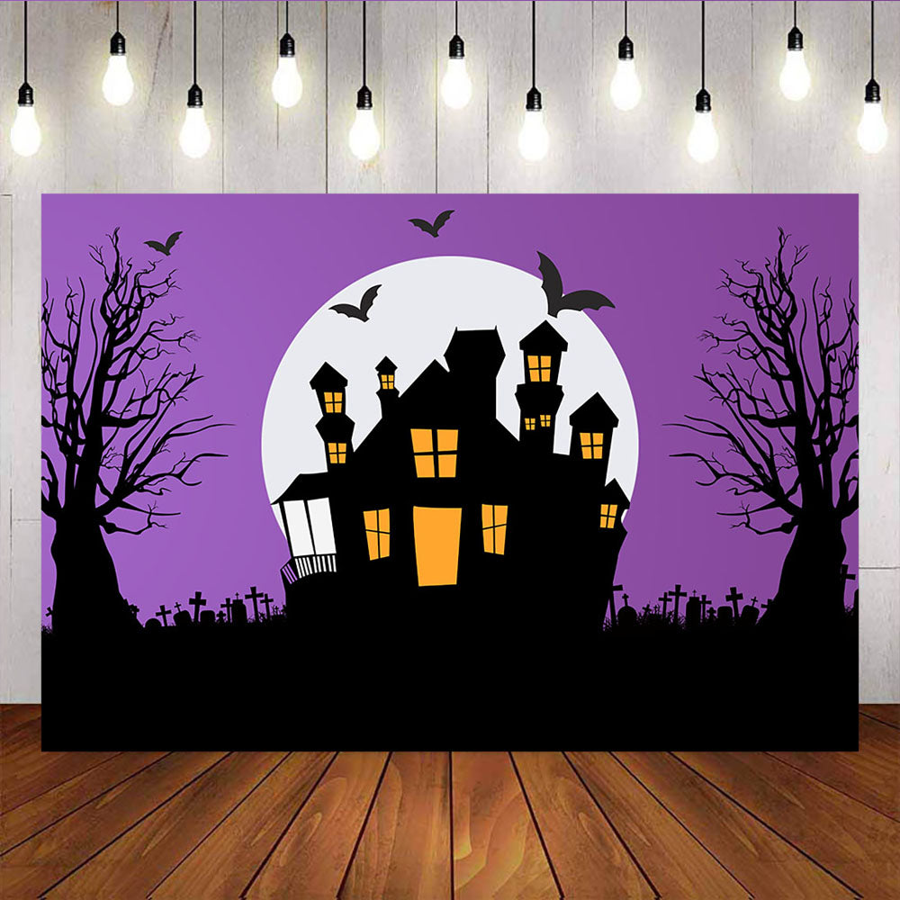 Mocsicka Halloween Theme Background Bright Moon Castle and Ancient Tree Backdrops-Mocsicka Party
