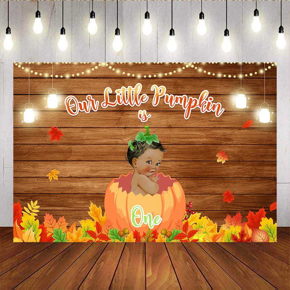 Mocsicka Our Little Pumpkin is One Wooden Floor and Maple Leaf Photo Backdrop-Mocsicka Party