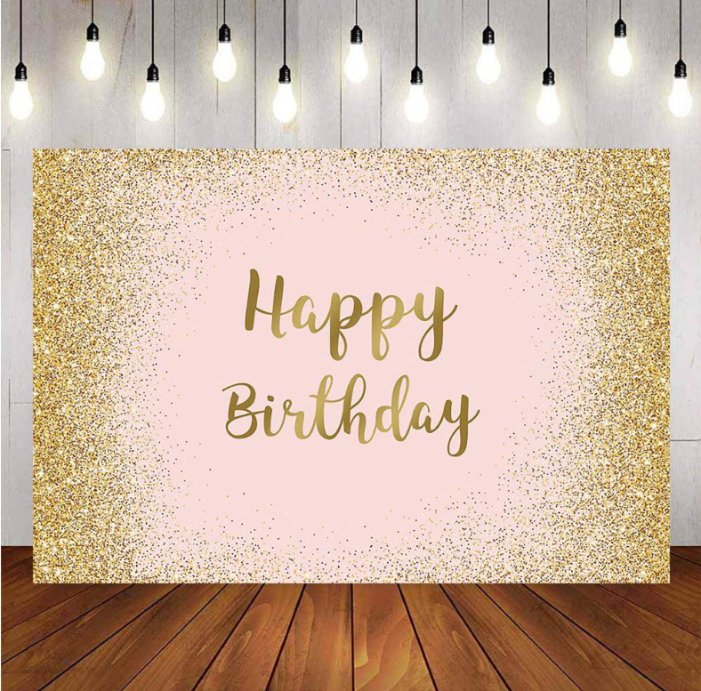 Mocsicka Golden Dots and Flowers Happy Birthday Backdrop and Balloon kit