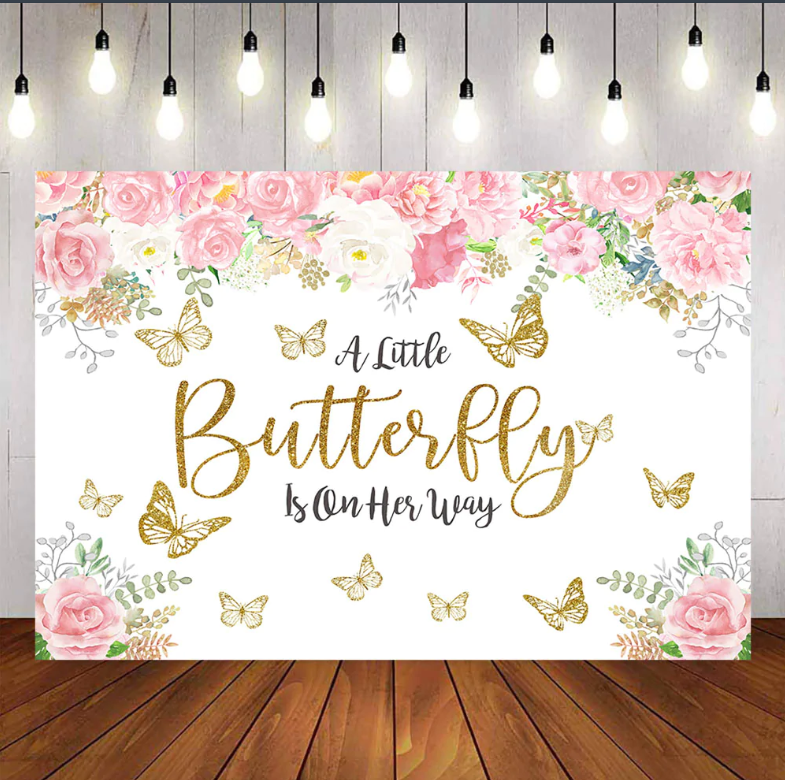 Mocsicka A Little Butterfly is on Her Way Baby Shower Backdrop and Balloon kit