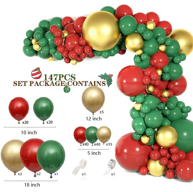 Mocsicka Balloon Arch 147Pcs Green and Red and Christmas Tree set Christmas Decor