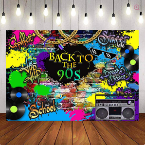 Mocsicka Graffiti Wall Record Player Back to the 90s Party Banners and Balloon Kit