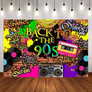 Mocsicka Back to the 90s Graffiti Wall Background Retro Radio and Record Backdrop and Balloon Kit