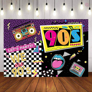 Mocsicka We are 90s Theme Party Prop Retro Radio and Graffiti Photo Background and Balloon Kit