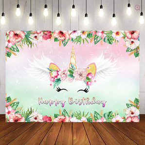 Mocsicka Flowers Unicorn Happy Birthday Party Backdrop and Balloon Kit