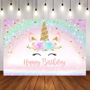 Mocsicka Unicorn and Rainbow Happy Birthday Backdrop and Balloon Kit