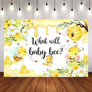 Mocsicka Little Honey Bee and Flowers Baby Shower Backdrop and Balloon Kit